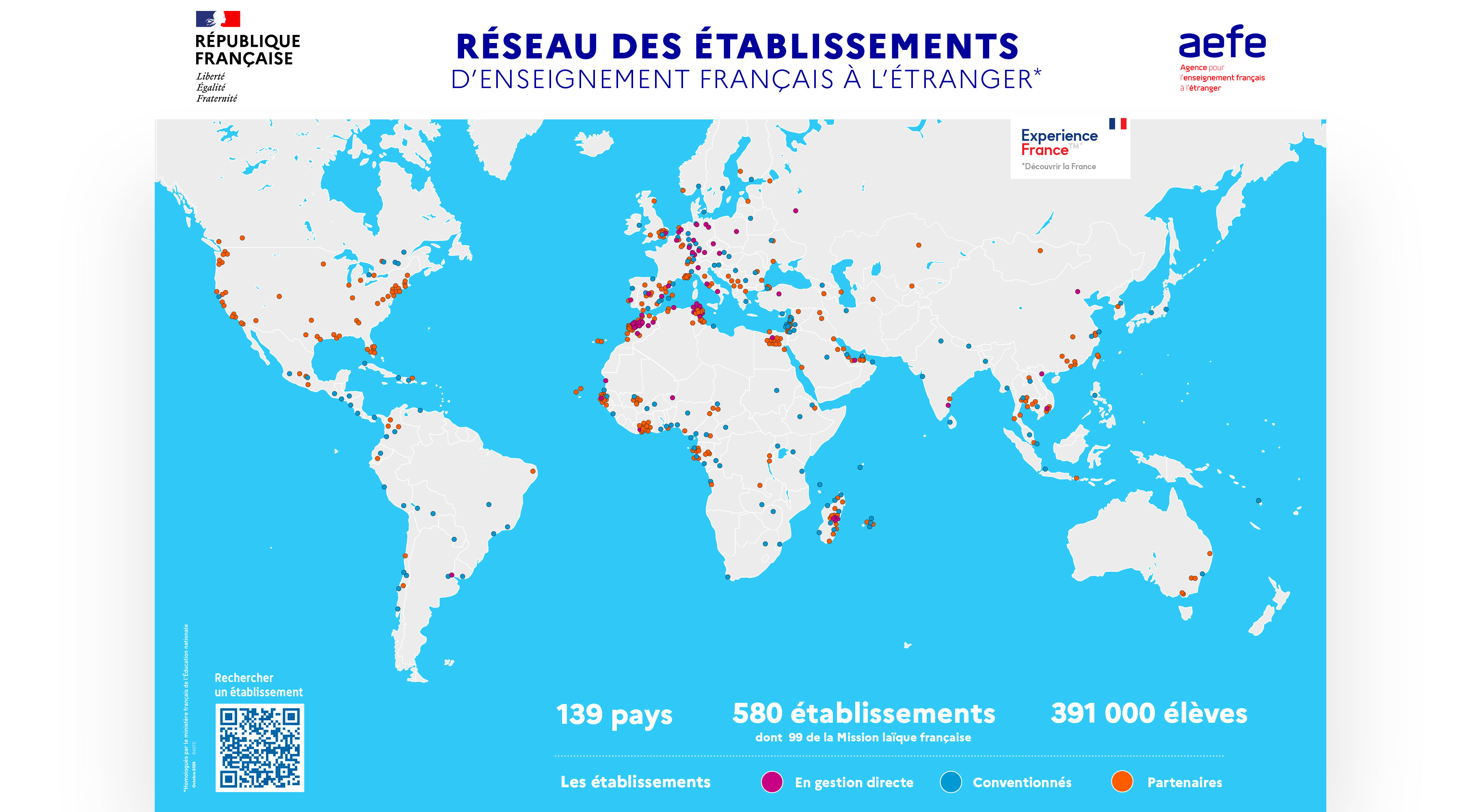 Aperçu de la carte du réseau des établissements d'enseignement français à l'étranger