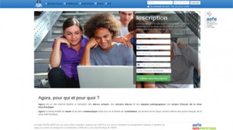 Aperçu de la page d'accueil du site agora-aefe.fr,  un site de mise en réseau des élèves de la zone Asie-Pacifique et d’aide à l’orientation. © AGORA-AEFE