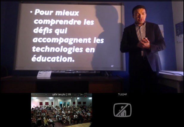 M. Karsenti est intervenu en visio-conférence depuis Montréal pour évoquer les enjeux pédagogiques autour des tablettes à l'école. © AEFE