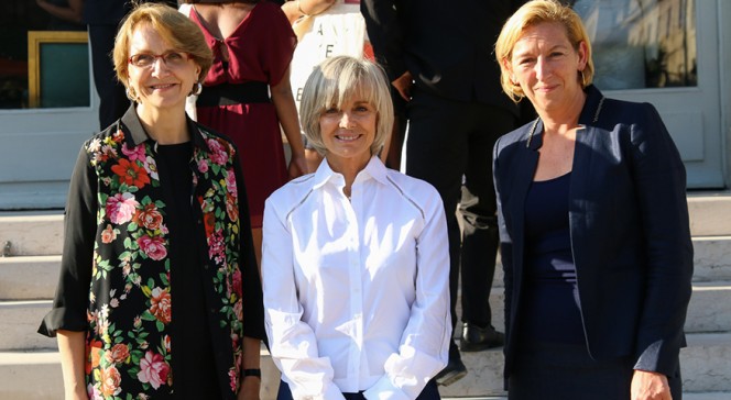 Cérémonie de sortie des boursiers Excellence-Major 2015 : Anne-Marie Descôtes, Élisabeth Guigou et Hélène Farnaud-Defromont