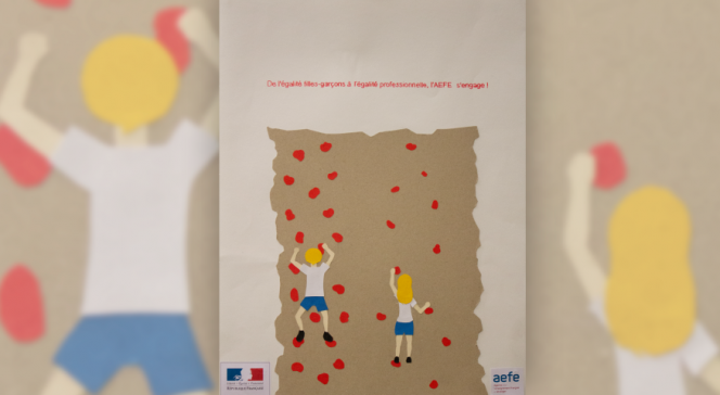 Concours d’affiches &quot;Égalité professionnelle&quot; 2022 – Affiche sur le podium - Lycée français de Barcelone (Espagne)