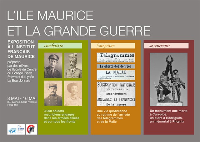 Affiche de l&#039;exposition &quot;L&#039;île Maurice et la Grande Guerre&quot; dans le cadre de l&#039;APP Centenaire de la Grande Guerre  